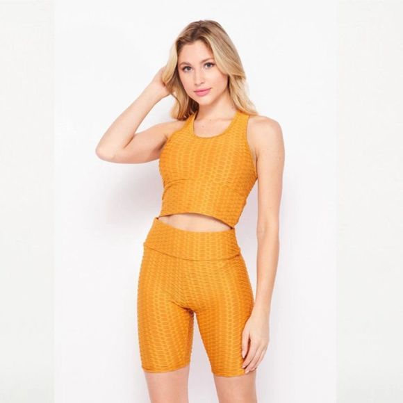 Tiktok Honeycomb Texture 2 Piece Short Set - Biker Short Set - Two Piece Set - Picture 3 of 3